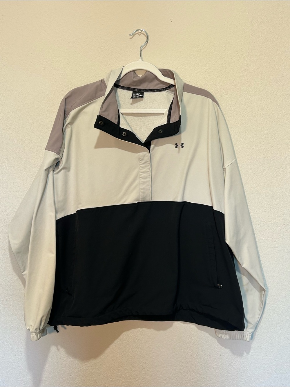 Under Armour Colorblock Pullover Windbreaker Jacket - Cream, Black & Taupe